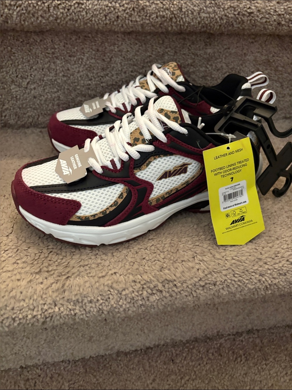 Avia Women’s Burgundy, White & Leopard Print Sneakers